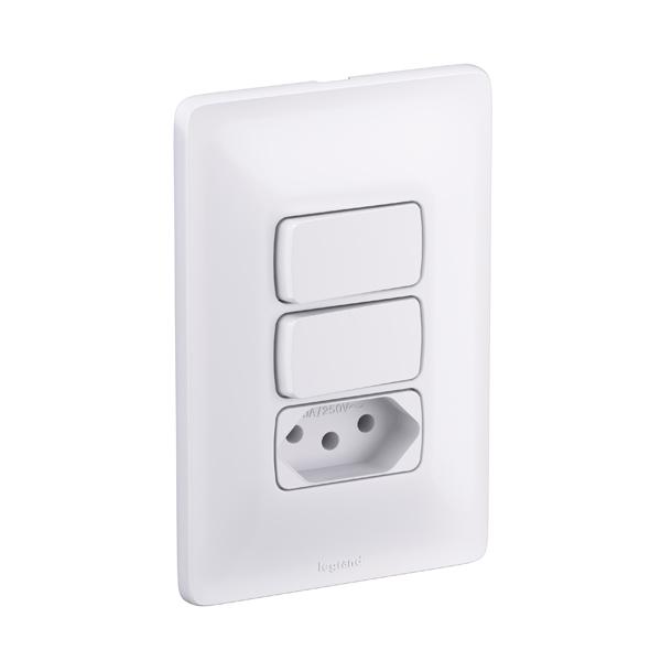 TOMADA 10A + 2 INTERRUPTORES SIMPLES 4X2 PIAL ZEFFIA 